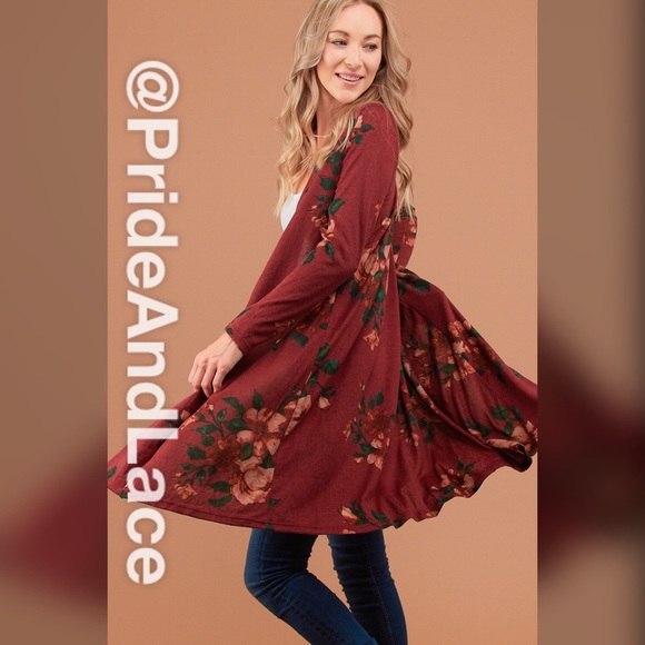 LAST 1 🍂Burgundy Floral Long Cardigan 🍂 - Picture 3 of 6
